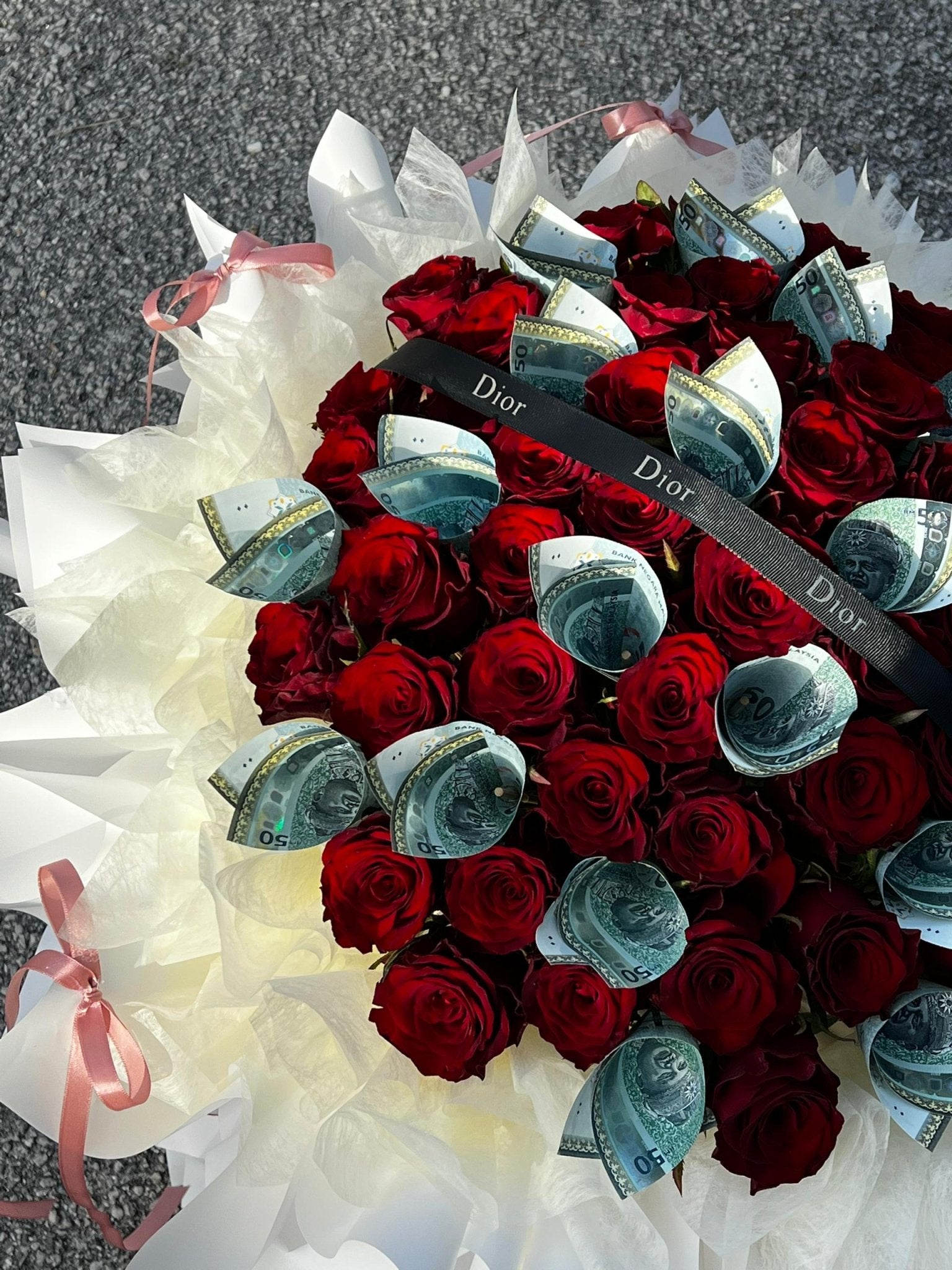 1,000 CASH with 50 Red Roses Bouquet - FLOWERHOLIC